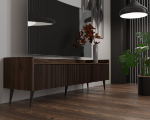 Ryflowana szafka RTV do salonu 180 cm ADEMO - orzech | Szafki RTV na nóżkach Desire Furniture