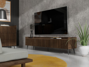 Ryflowana szafka RTV do salonu 180 cm ADEMO - orzech | Szafki RTV na nóżkach Desire Furniture