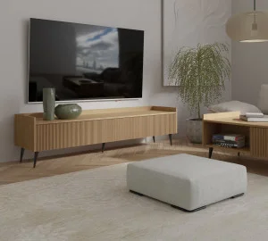 Ryflowana szafka RTV do salonu 180 cm ADEMO - dąb wiosenny | Szafki RTV na nóżkach Desire Furniture