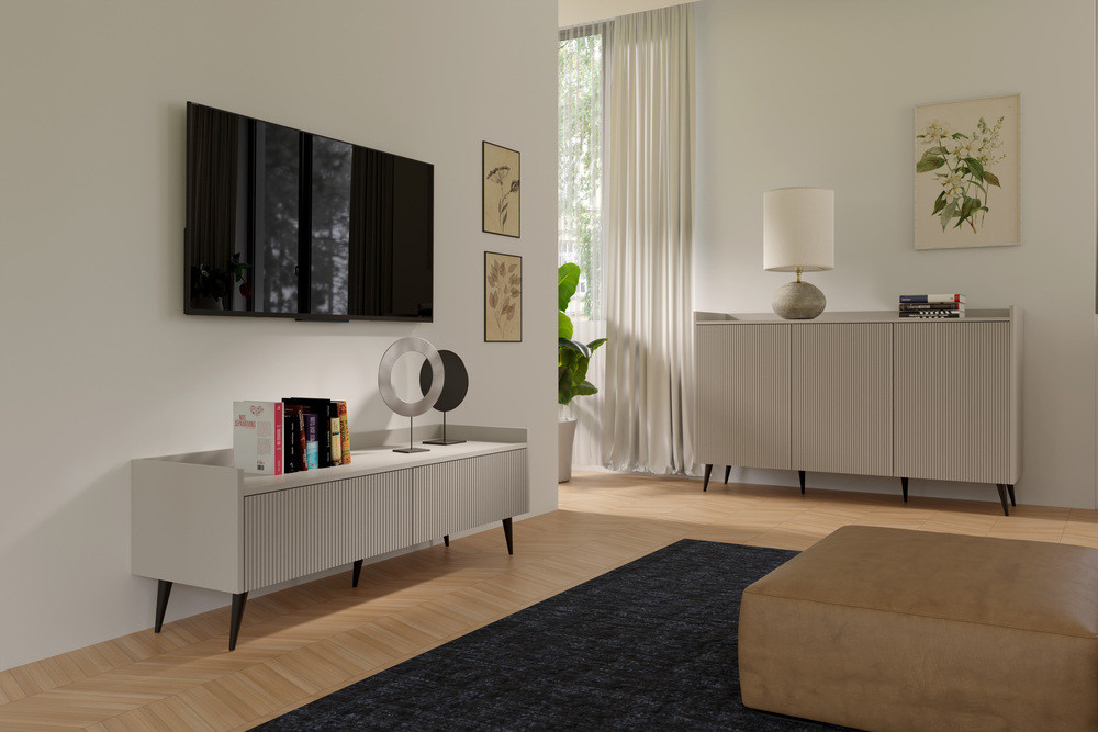 Mała szafka RTV do salonu 121 cm ADEMO - kaszmir | Szafki RTV na nóżkach Desire Furniture Mała szafka RTV do salonu 121 cm ADEMO - kaszmir | Szafki RTV na nóżkach Desire Furniture