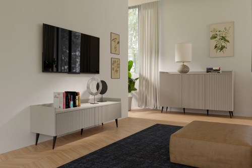 Mała szafka RTV do salonu 121 cm ADEMO - kaszmir | Szafki RTV na nóżkach Desire Furniture