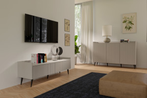 Mała szafka RTV do salonu 121 cm ADEMO - kaszmir | Szafki RTV na nóżkach Desire Furniture