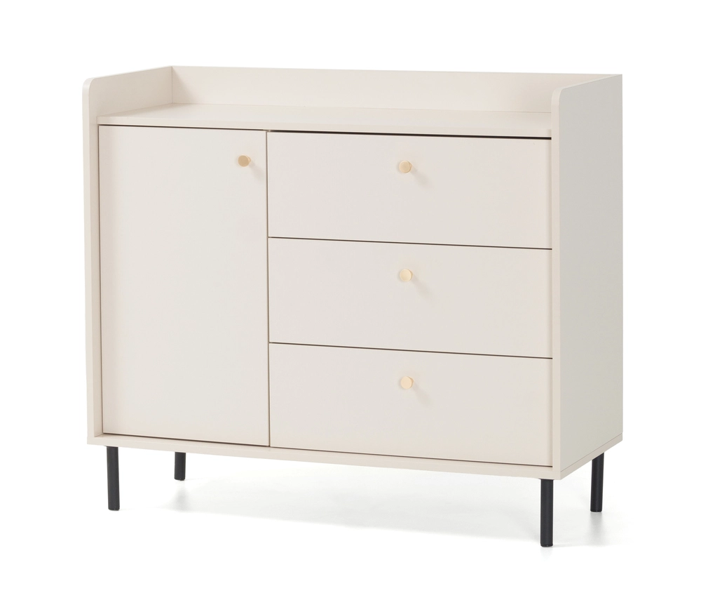 Mała Komoda GRANDE 103.5 cm – z 3 szufladami i półką, beż piaskowy Komody na nóżkach Desire Furniture