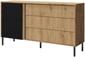 Komoda z szufladami i drzwiami 145 cm MIA - dąb odwieczny/czarny