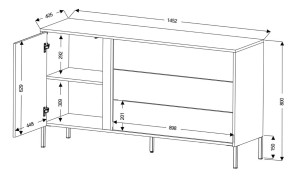 Komoda z szufladami i drzwiami 145 cm MIA - dąb odwieczny/czarny | Komody na nóżkach Desire Furniture