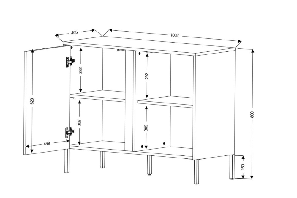 Nowoczesna komoda z ryflowanym frontem 100 cm MIA - dąb odwieczny/czarny | Komody z drzwiami Desire Furniture