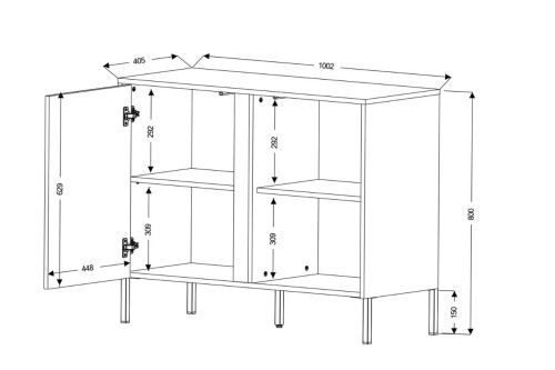 Nowoczesna komoda z ryflowanym frontem 100 cm MIA - dąb odwieczny/czarny | Komody z drzwiami Desire Furniture