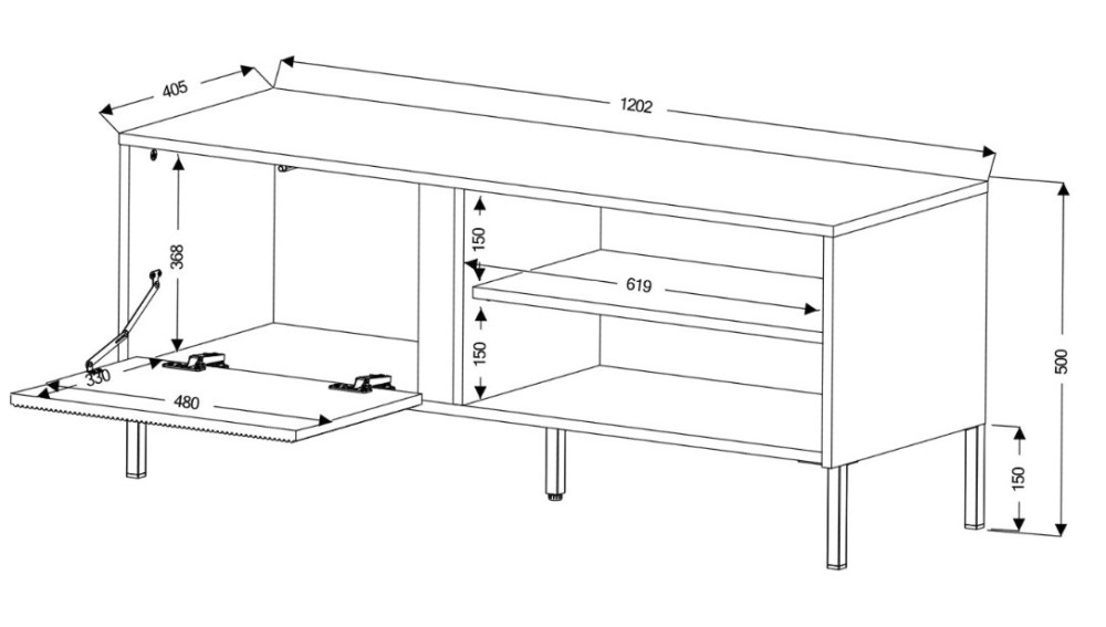Mała szafka RTV do salonu 120 cm MIA - dąb odwieczny/czarny | Szafki RTV na nóżkach Desire Furniture