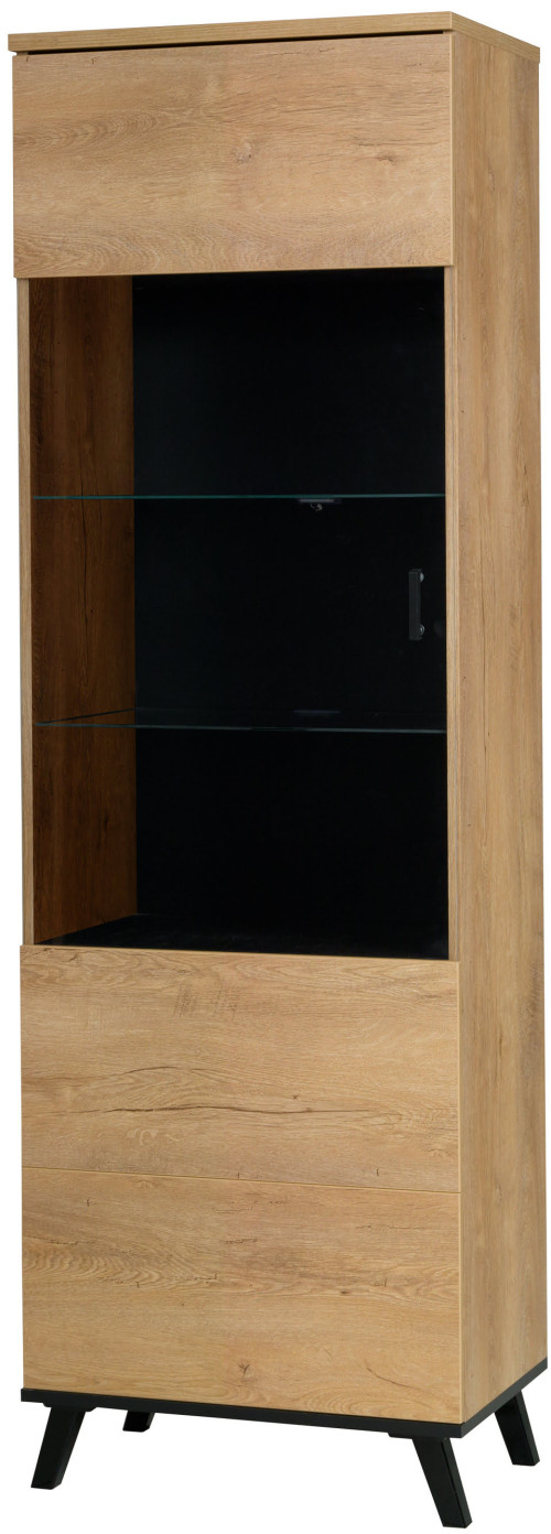 Wysoka przeszklona witryna do salonu 191 cm JOHN L - dąb lefkas/czarny | Witryny przeszklone Desire Furniture