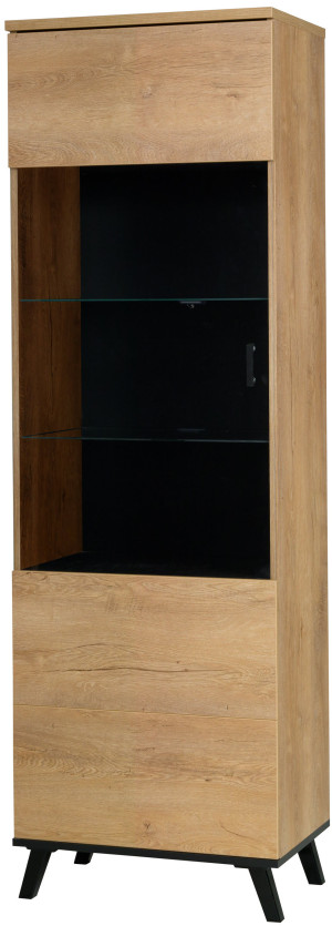 Wysoka przeszklona witryna do salonu 191 cm JOHN L - dąb lefkas/czarny | Witryny przeszklone Desire Furniture