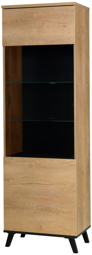 Wysoka przeszklona witryna do salonu 191 cm JOHN P - dąb lefkas/czarny | Witryny przeszklone Desire Furniture