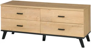 Mała szafka RTV z szufladami 121 cm JOHN - dąb lefkas/czarny