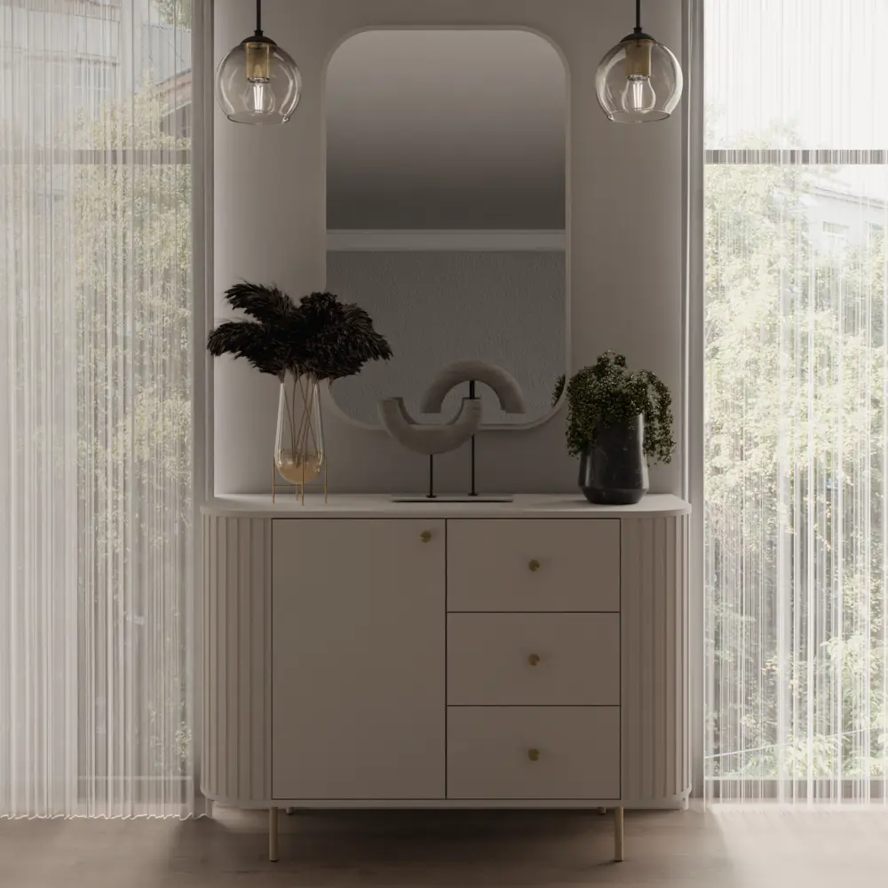 Komoda OVALIO 123 cm beż piaskowy – zaokrąglone kształty i elegancja Komoda OVALIO 123 cm beż piaskowy – zaokrąglone kształty i elegancja