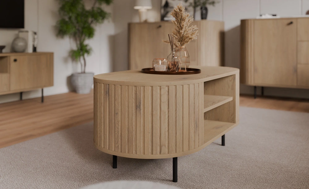 Stolik kawowy do salonu OVALIO 100 cm – dąb cremona, nowoczesny Stoliki kawowe okrągłe Desire Furniture