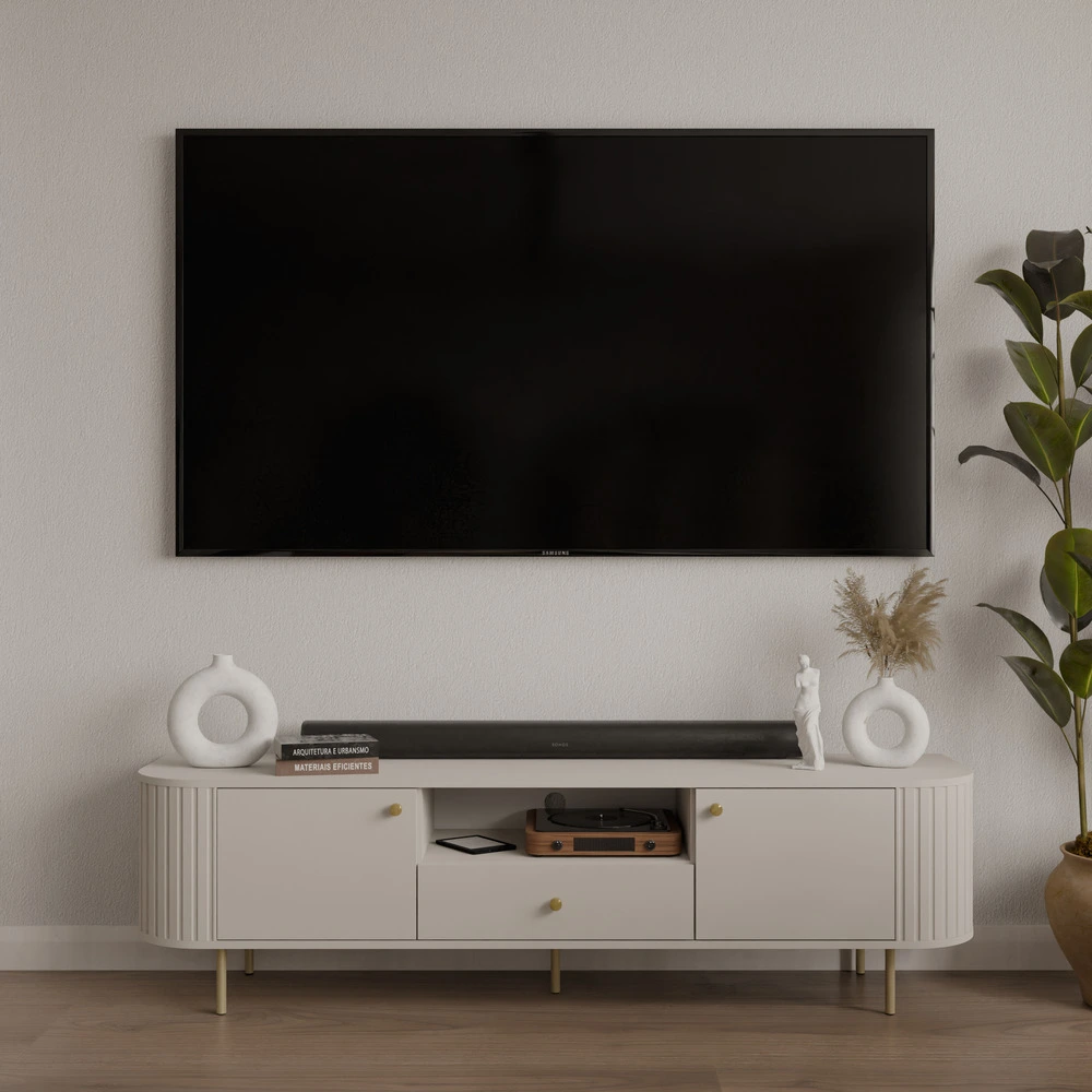 Szafka RTV do salonu OVALIO 180 cm z szufladą – beż piaskowy, nowoczesna Ovalio Desire Furniture Szafka RTV do salonu OVALIO 180 cm z szufladą – beż piaskowy, nowoczesna Ovalio Desire Furniture