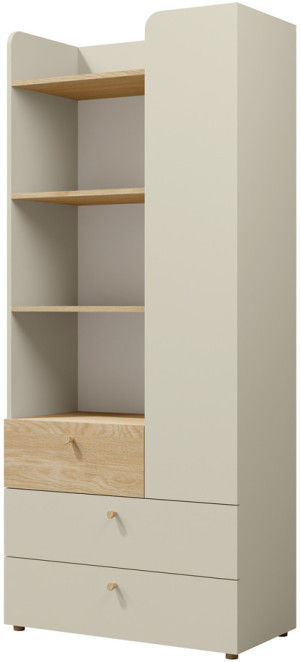 Regał młodzieżowy z szufladami 80 cm YUKI - beż/dąb olejowany