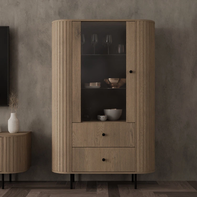 Witryna OVALIO 155 cm, 2 szuflady, 1 szafka, dąb cremona Ovalio Desire Furniture Witryna OVALIO 155 cm, 2 szuflady, 1 szafka, dąb cremona Ovalio Desire Furniture