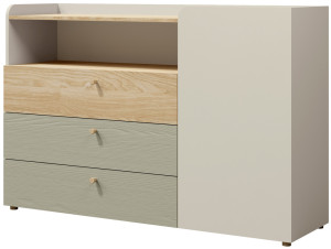 Komoda z szufladami do pokoju nastolatka 140 cm YUKI - beż/dąb olejowany/eukaliptus