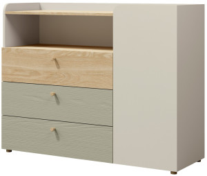 Młodzieżowa komoda z szufladami 120 cm YUKI - beż/dąb olejowany/eukaliptus
