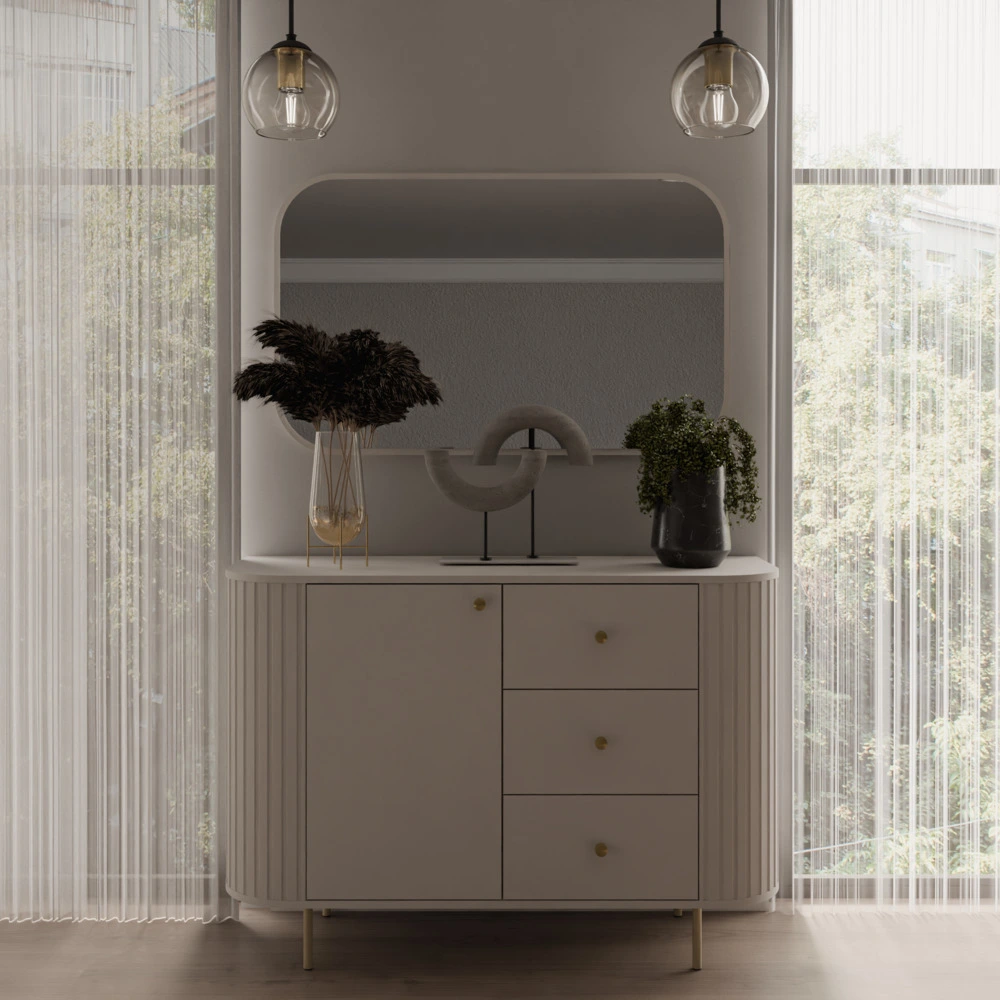 Komoda OVALIO 123 cm beż piaskowy – zaokrąglone kształty i elegancja Komoda OVALIO 123 cm beż piaskowy – zaokrąglone kształty i elegancja