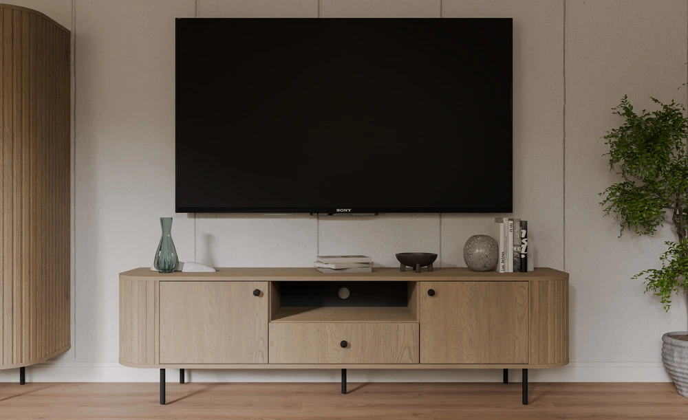 Szafka RTV OVALIO 180 cm dąb cremona – styl i harmonia Szafka RTV OVALIO 180 cm dąb cremona – styl i harmonia