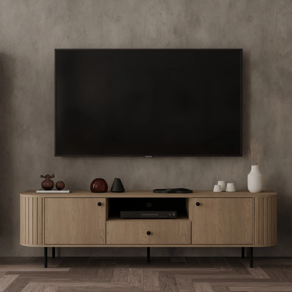 Szafka RTV OVALIO 180 cm dąb cremona – styl i harmonia Szafka RTV OVALIO 180 cm dąb cremona – styl i harmonia