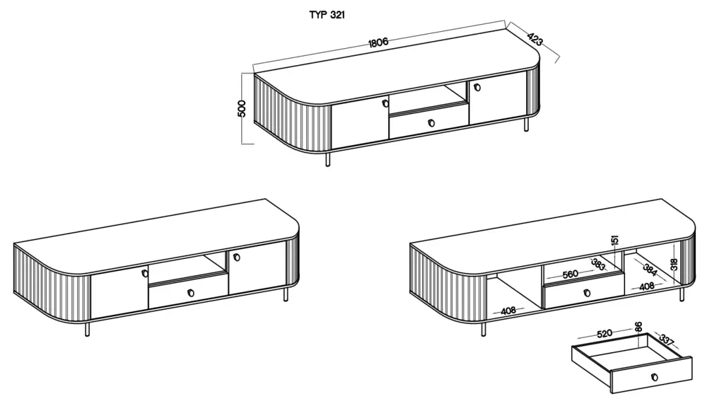 Szafka RTV OVALIO 180 cm dąb cremona – styl i harmonia Szafka RTV OVALIO 180 cm dąb cremona – styl i harmonia