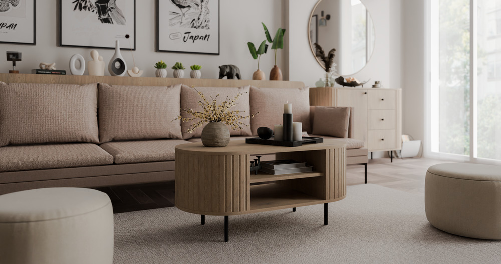 Stolik kawowy do salonu OVALIO 100 cm – dąb cremona, nowoczesny Stoliki kawowe okrągłe Desire Furniture