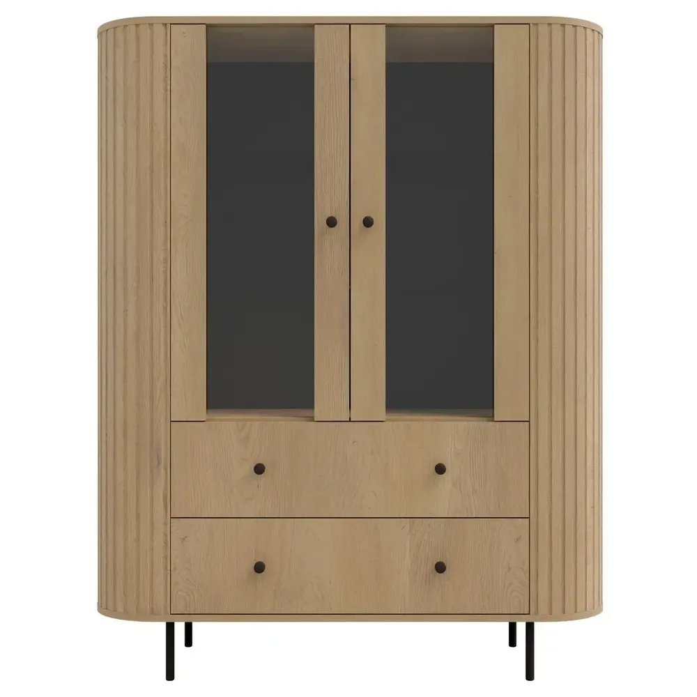 Frezowana witryna OVALIO 123 cm dąb cremona – zaokrąglona forma