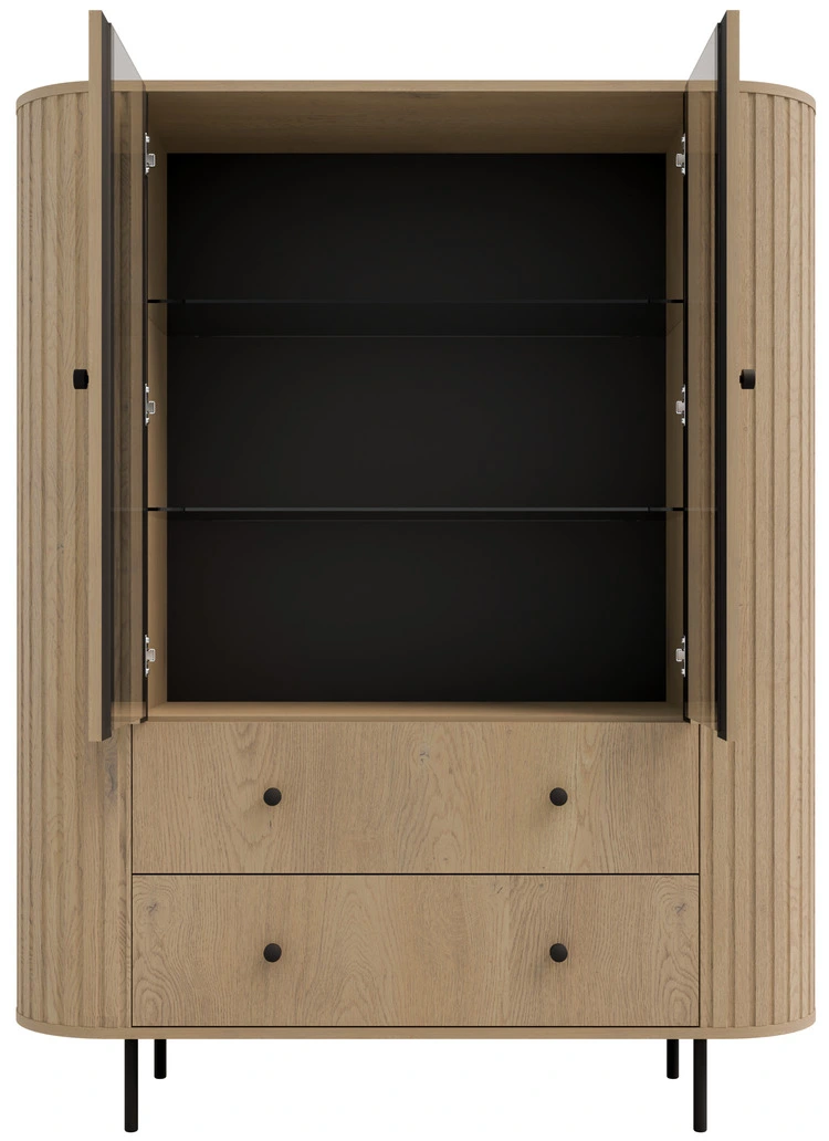 Nowoczesna witryna OVALIO 123 cm dąb cremona – przeszklona z szufladami Witryny Desire Furniture