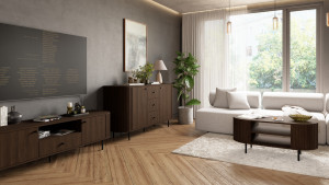 Komoda do salonu OVALIO 165 cm z szufladami i szafkami – dąb dunin | Komody z drzwiami Desire Furniture