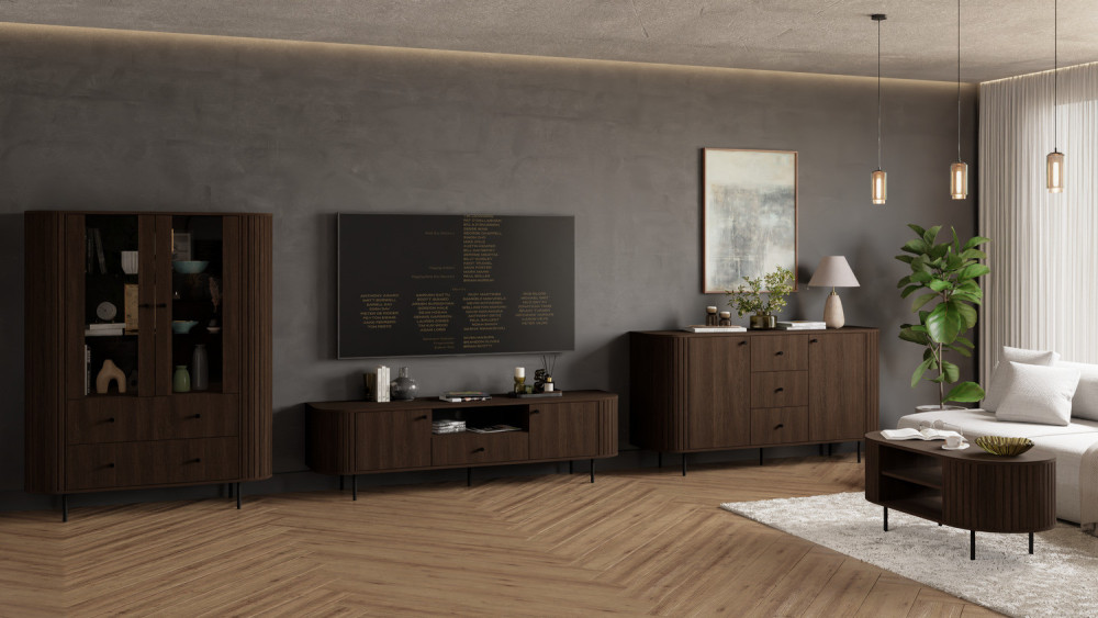 Komoda do salonu OVALIO 165 cm z szufladami i szafkami – dąb dunin | Komody z drzwiami Desire Furniture