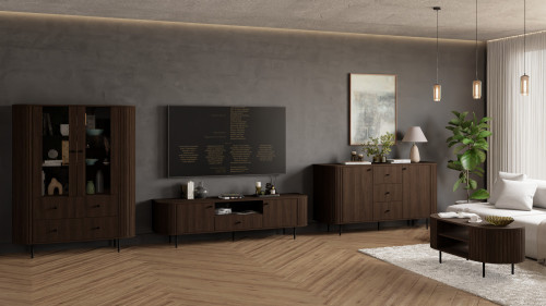 Komoda do salonu OVALIO 165 cm z szufladami i szafkami – dąb dunin | Komody z drzwiami Desire Furniture