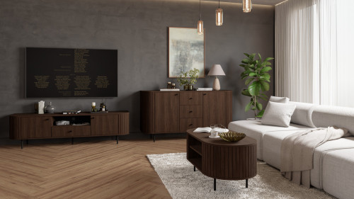 Komoda do salonu OVALIO 165 cm z szufladami i szafkami – dąb dunin | Komody z drzwiami Desire Furniture