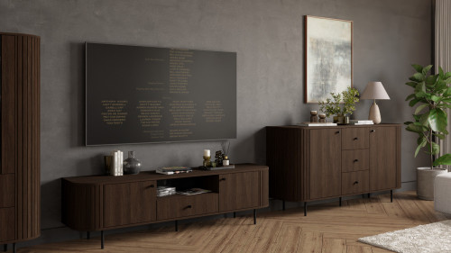 Komoda do salonu OVALIO 165 cm z szufladami i szafkami – dąb dunin | Komody z drzwiami Desire Furniture