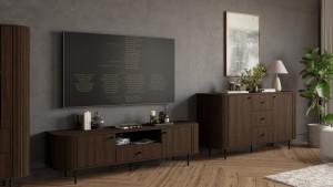 Komoda do salonu OVALIO 165 cm z szufladami i szafkami – dąb dunin | Komody z drzwiami Desire Furniture