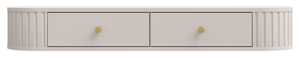 Nowoczesna toaletka OVALIO 123 cm, 2 szuflady, złote uchwyty, beż piaskowy Ovalio Desire Furniture