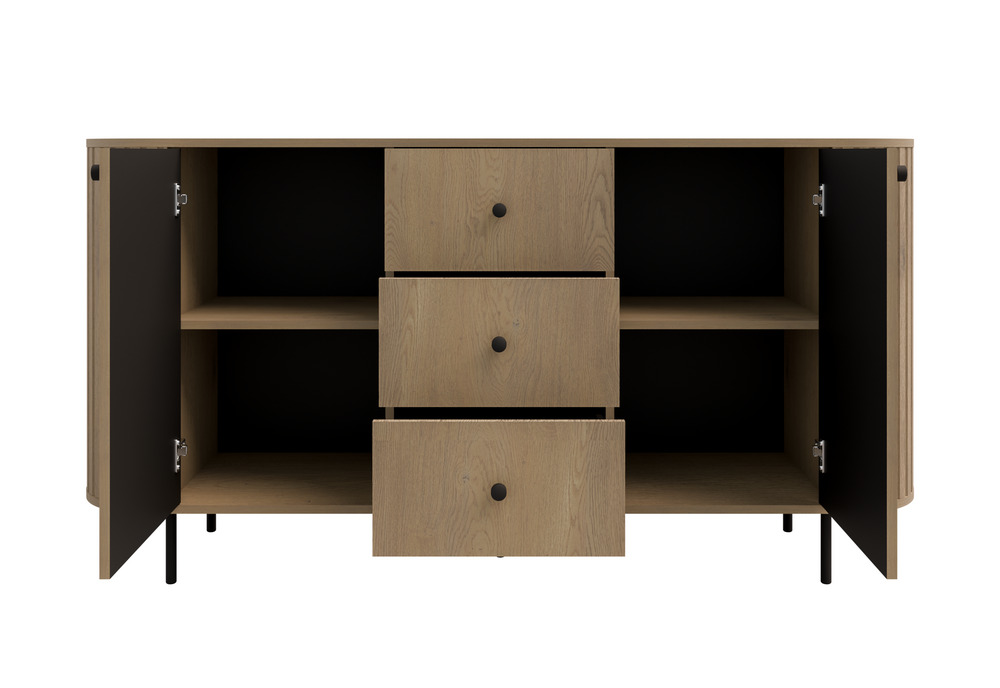 Komoda do salonu OVALIO 165 cm z szufladami i szafkami – dąb cremona Komody nowoczesne Desire Furniture
