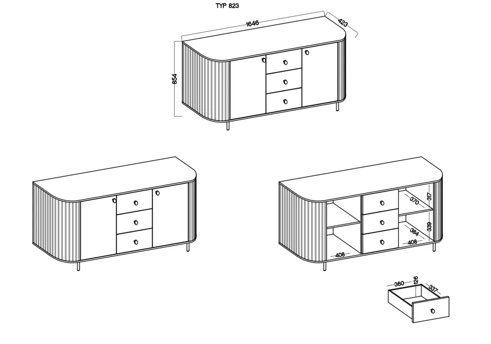 Komoda do salonu OVALIO 165 cm z szufladami i szafkami – dąb cremona Komody nowoczesne Desire Furniture