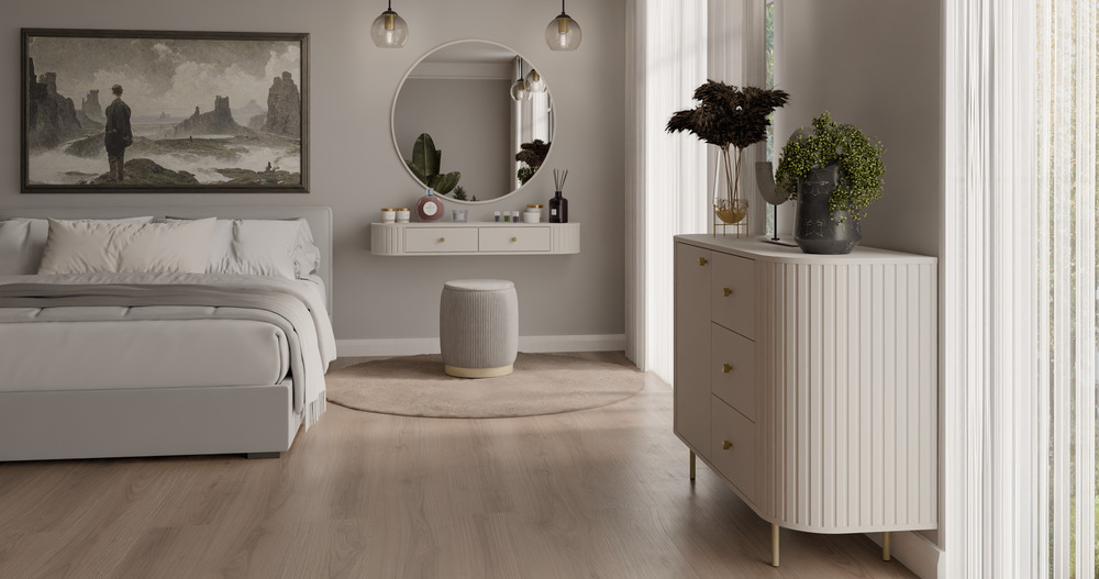 Okrągłe lustro OVALIO 100 cm wiszące – beż piaskowy Lustra okrągłe Desire Furniture