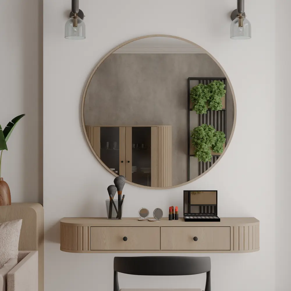 Okrągłe lustro OVALIO 100 cm wiszące – dąb cremona Lustra okrągłe Desire Furniture