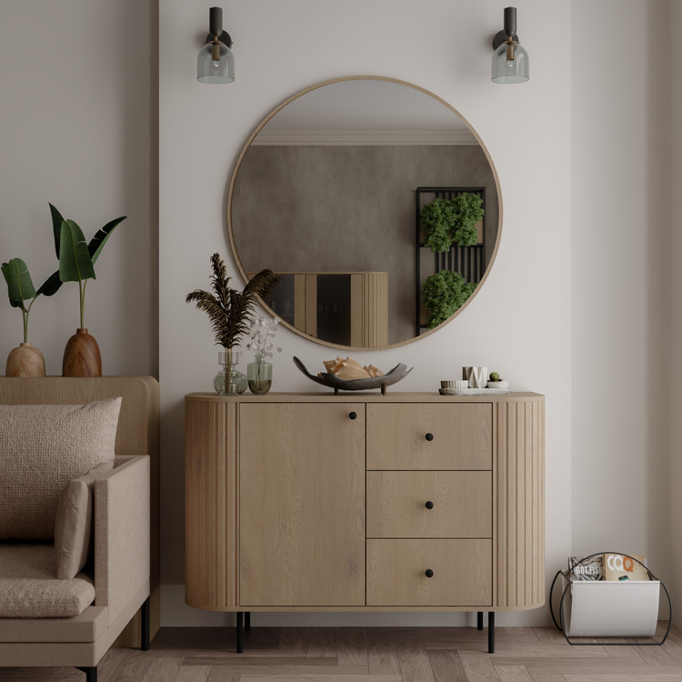 Okrągłe lustro OVALIO 100 cm wiszące – dąb cremona Lustra okrągłe Desire Furniture