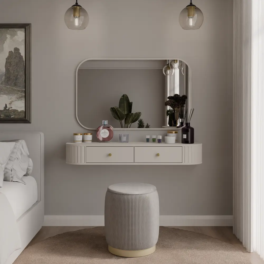 Lustro wiszące, podłużne Ovalio 110 x 68 cm, do salonu, do przedpokoju, beż piaskowy Ovalio Desire Furniture