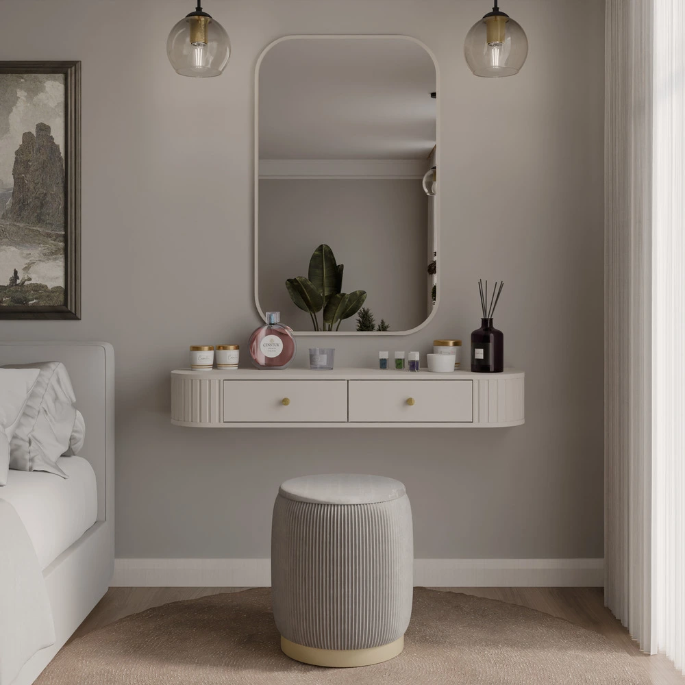 Owalne lustro wiszące OVALIO 110 × 68 cm – beż piaskowy Lustra prostokątne Desire Furniture