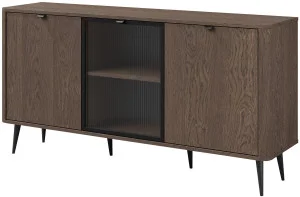 Nowoczesna komoda z przeszkleniem do salonu 160 cm MARLY - baltic storm/czarny