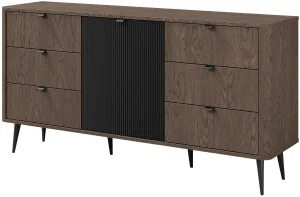 Komoda z szufladami i drzwiami na nóżkach 160 cm MARLY - baltic storm/czarny