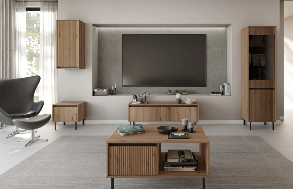 Nowoczesny stolik nocny do sypialni z szufladą OSAKA 52 cm, dąb evoke Szafki nocne Desire Furniture