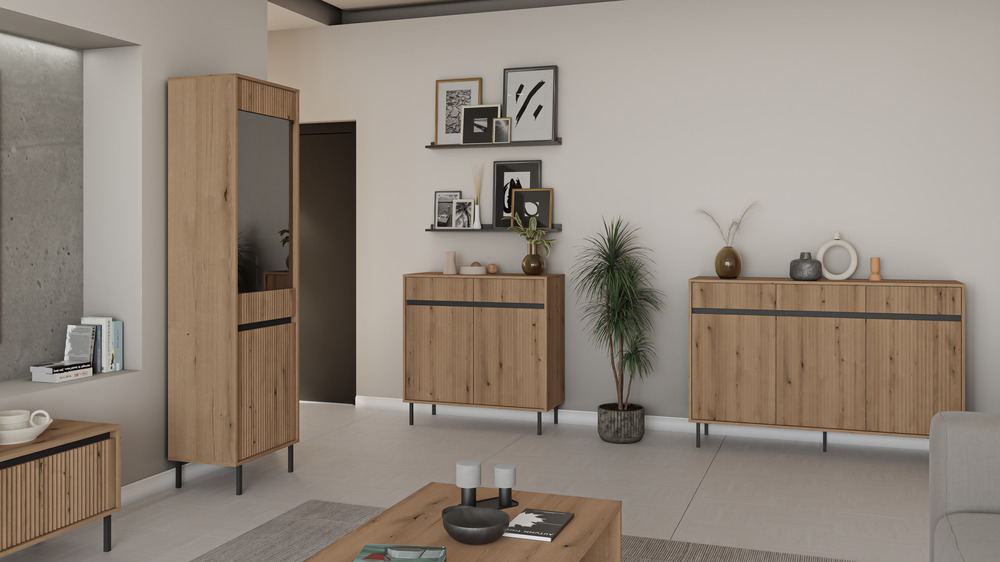 Witryna do salonu OSAKA 56 cm, wysoka i przeszklona, dąb evoke Witryny Desire Furniture Witryna do salonu OSAKA 56 cm, wysoka i przeszklona, dąb evoke Witryny Desire Furniture