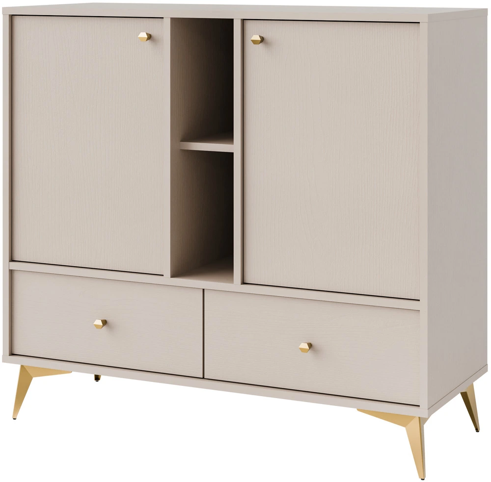 Dwudrzwiowa komoda z szufladami TOKYO 100 cm, do salonu, beż piaskowy, nogi rozgwiazda Tokyo Desire Furniture