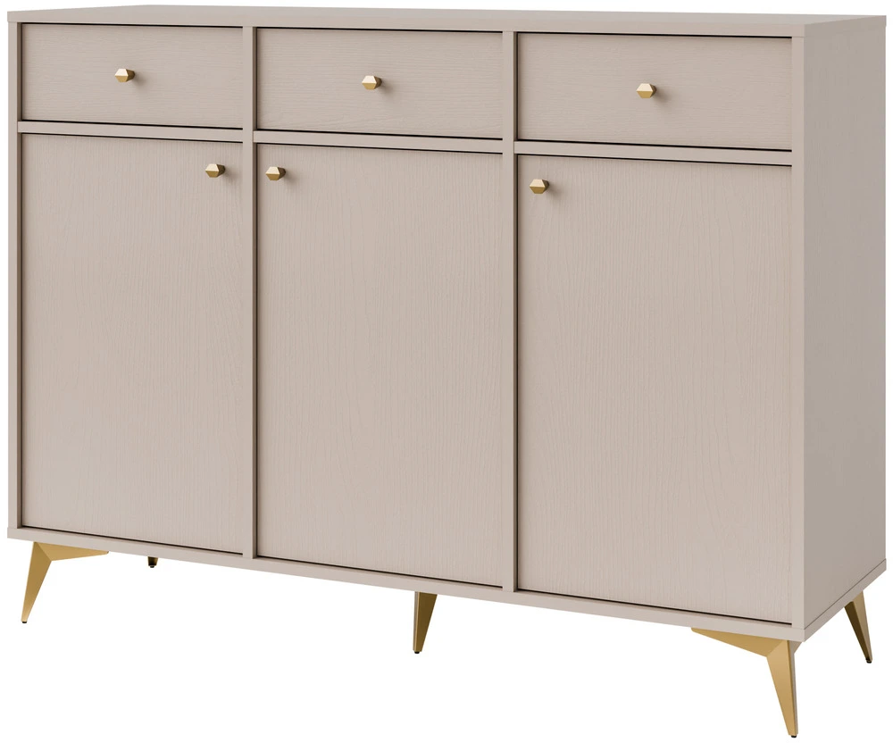 Duża komoda z szufladami TOKYO 124,5 cm, do salonu, beż piaskowy, nogi rozgwiazda Tokyo Desire Furniture